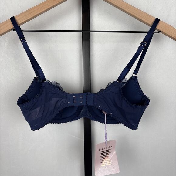 NEW Savage x Fenty Baroque Butterfly Lace Half-Cup Bra 32C Satin Blue Whimsy - Picture 5 of 10